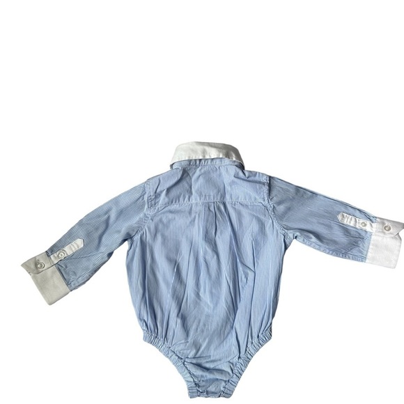 Andy & Evan Blue and White Stripe Long Sleeve Button Up Onesie Size 3-6 Months - Picture 2 of 5